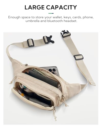 WATERFLY Fanny Pack Waist Packs: Large Crossbody Fanny Packs for Women Men with 5 Zipper Pockets Adjustable Strap Waist Bags Hip Pack for Traveling Cycling Running Hiking-White - color: White