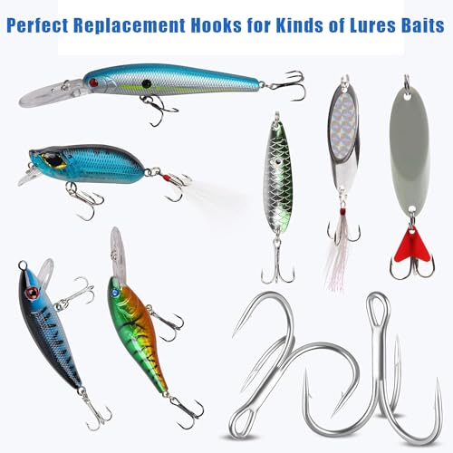 Fishing Treble Hooks Triple Fishing Hooks High Carbon Steel Barbed Sharp Round Bend Treble Hooks Replacement for Hard Lures Bait - color: Silver, size: 10#-50pcs