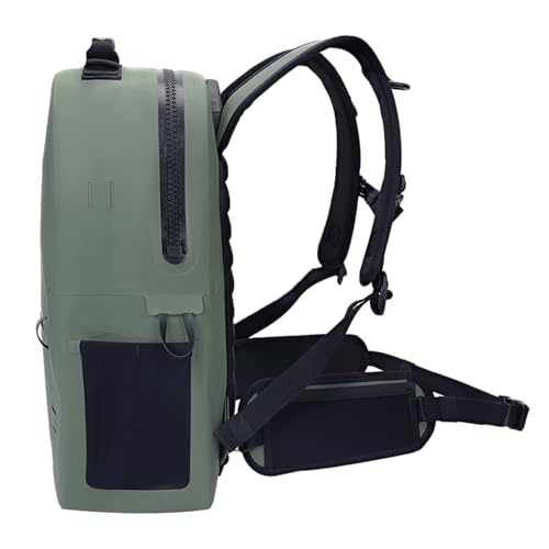 Breakwater Supply™ River Ute Waterproof IP68 Fishing Backpack, Floating TPU Submersible Dry Bag with Padded Hip Belt and Airtight Zippers | 20L (River Ute 20L Marsh Green) - color: River Ute 20l Marsh Green
