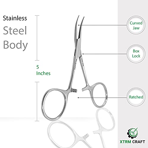 Mosquito Hemostat Locking Forceps 5 Inches, Curved Stainless Steel - Multipurpose Ideal Hemostats for Nurses, Fishing Forceps, Crafts and Hobby - size: 5", style: Curved