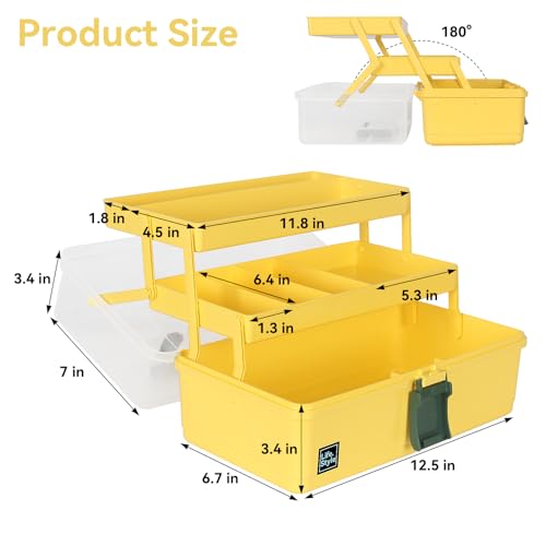 WEWLINE 13-Inch Art Box Sewing Storage Organizer 3-Layers Craft Storage Organizer with Handle Plastic Storage Boxes Organizers for Kids Student Artist,Yellow - color: YELLOW