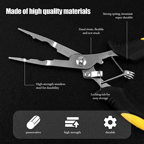 Hikary Long Nose Fishing Pliers,Ice Fishing Gear,Stainless Steel Hook Remover Braid Cutter Rustproof Fishing Multi-Tools Fishing Gripper for Freshwater Saltwater - color: yellow-7inch