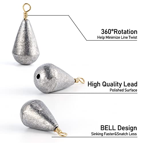 Dr.Fish 30 Pack Bass Casting Sinker Weights Lead Bell Drop Shot Weights with Brass Swivels Weight Freshwater Fishing Lead Sinker - size: 3/8oz-30 Pack