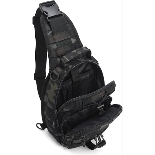 Viriber Tactical Backpack, Waterproof Military Cross-body Molle Sling Shoulder Backpack Chest Bag for Outdoor Every Day Carry Black Camo - color: Black Camo
