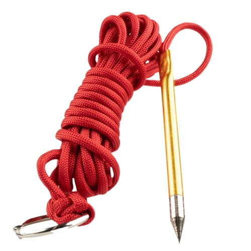 10 Foot 550lb Paracord Fishing Stringer Fish Holder with Metal Threading Needle and 1 Inch Split Ring - color: Red