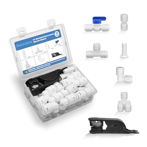 3/8" Quick Connect Push-to-Connect Water Line Fittings Kit | For RO/DI Water Filter, Refrigerator, Ice Maker, Ball Valve + T + L + Y + I, Professional Tubing Cutter, 16 Pcs - size: 3/8 inch,16Pcs