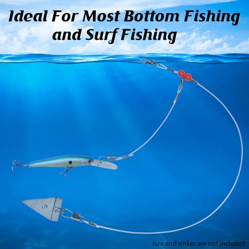 Fishing Leaders Saltwater Tackle Surf Fishing Rigs High Strength Fishing Wire Leader Line Rig with Swivels Snap for Lures Bait Hooks - color: Blue Nylon, style: 1 Arm, 12pcs