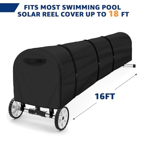 Swimming Pool Solar Reel Cover, 16Ft UV Resistant Inground Pool Solar Protective Blanket Reel Cover 420D Heavy Duty Waterproof Winter Solar Blanket Reel Roller Covers Protector (16 Ft, Black) - color: Black, size: 16 FT