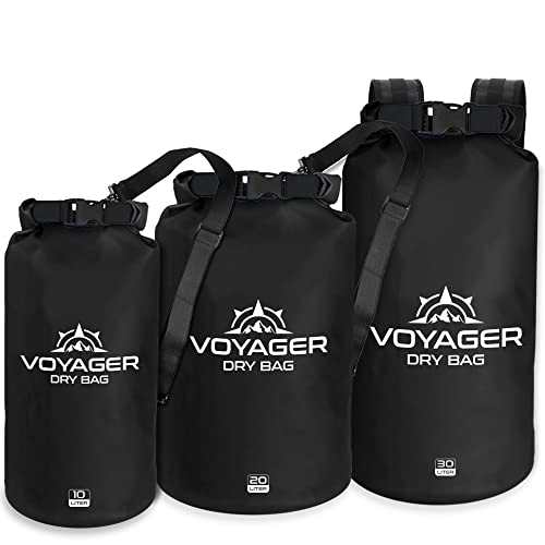 EcoGear FX Heavy Duty Waterproof Dry Bag Voyager Series – Durable Roll Top Compression Bag –Kayaking, Rafting, Boating, Hiking, Fishing and Camping - color: Black, size: 30L