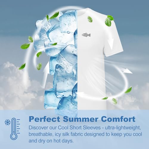 Riverruns Men's Fishing Shirt Short Sleeve UPF 50+ UV Sun Protection T-Shirt Rash Guard Swim Shirt #1024 - color: White / Fishing Gear Combo, size: XX-Large