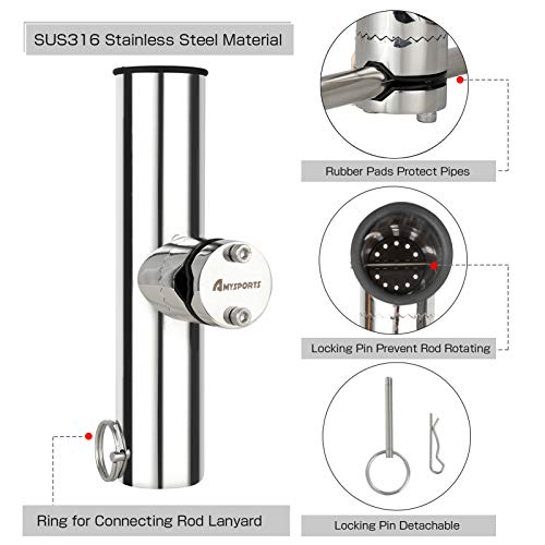 AMYSPORTS Stainless Steel Trolling Rod Holder Clamp Side Mount Fishing Pole Holders Adjustable Kayak Rail Rods Supporters Boat Sailboat for Boating - size: Size2PCS