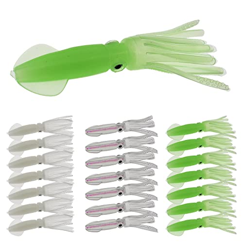 Squid Swimbait Fishing Lures - Tail Octopus Jig Head Glow Soft Plastic Lures - Trout Bass Fishing Baits Kit - color: F-glow squid lures 21pcs 3.94in/0.32oz