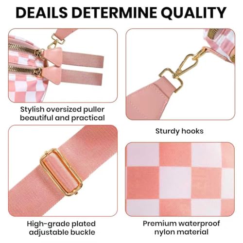 Checkered Crossbody Bag Bum Bags for Women, Spacious Nylon Fanny Packs Belt Wallet (pink checkered) - color: pink checkered