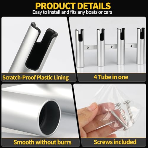Aluminum Fishing Boat Rod Holder,3/4 Link Tube Aluminum Rod Rack, Suit Boats & Yacht ,Silver - color: Silver 4 Tube