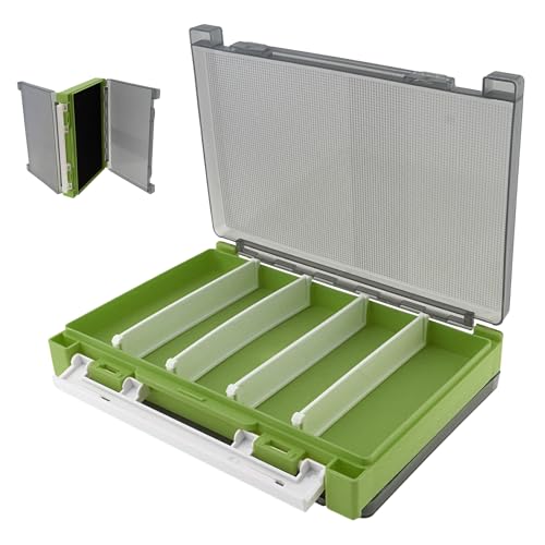Double Sided Fishing Lure Box Organizer, Fishing Tackle Box Storage Hard Plastic Container Case for Lure Bait Hooks Beads Jewelry Earring - color: Green