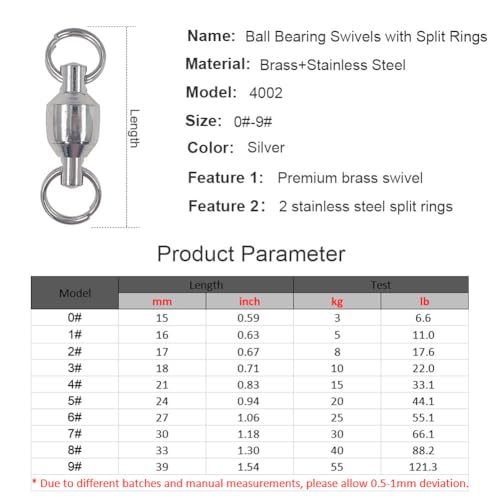 25/50pcs Ball Bearing Swivel Fishing Stainless Split Ring Fish Hooks Connectors for Saltwater 7LB-132LB - size: 0#-0.59"/7LB- 50 PCS