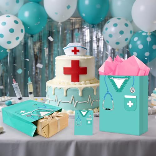 Hooqict Large Nurse Graduation Gift Bag Nurse Gift Wrap Bag with Handles, Tissue Paper, Greeting Cards for Her Women New Grad Nursing Student Medical School Graduation Party Gifts Supplies - color: Nurse