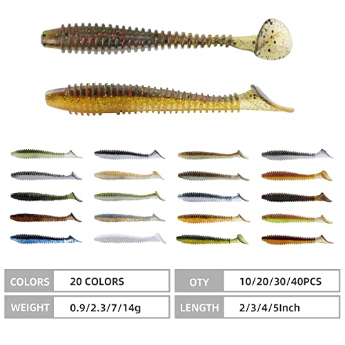 RUNCL Swimbaits Paddle 10/20/30/40PCS, 5/4/3/2 Inchs Paddle Tail, Soft Lure for Trout Crappie Bass, Durable Plastic Bait Swimmer for Saltwater/Freshwater, Fishing Lover's Gift - color: Brown Magic, size: 3in, 30pcs