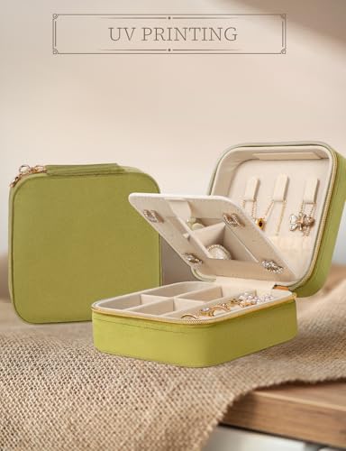 MFXIP Plush Velvet Travel Jewelry Case Small Jewelry Box Jewelry Organizer Storage Case Portable Jewelry Travel Case for Girls Womens Earring, Necklace, Rings,Bracelets with Mirror - color: Army Green