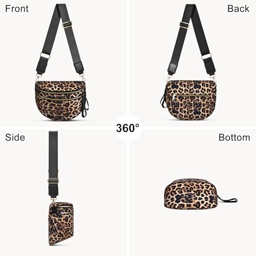 Checkered Nylon Crossbody Bag Bum Bag for Women Mom Large Checkered Fanny Packs with Adjustable Strap - color: Leopard