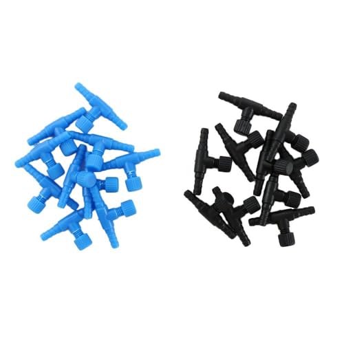 Pokinge 20pcs Aquarium Control Valve, 2 Way Air Valve Aquarium Regulator Pipe Connector, Plastic T-Shaped Air Line Tube Valves for 4 mm Hose Air Line Tubing Connector