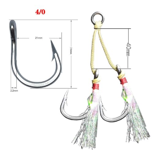 4 Pairs Fishing Double Barbed Jig Hook Kevlar Line 6X Extra Strong Slow Fast Jigging Assist Saltwater Hooks Jigs Lure Circle Hook 4/0