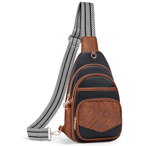 Anti Theft Crossbody Bags for Women RFID Leather Sling Purses,Crossbody Bags Travel Leather Fanny Pack for Women - color: Brown＆black