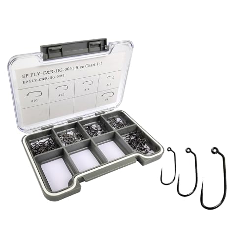 EUPHENG Barbless Fly Fishing Hooks Dry Nymph Wet Shrimp Jig Hooks for Fly Tying Assorted with Waterproof Hook Box - style: 9220-jig Fly Hooks Qty 200