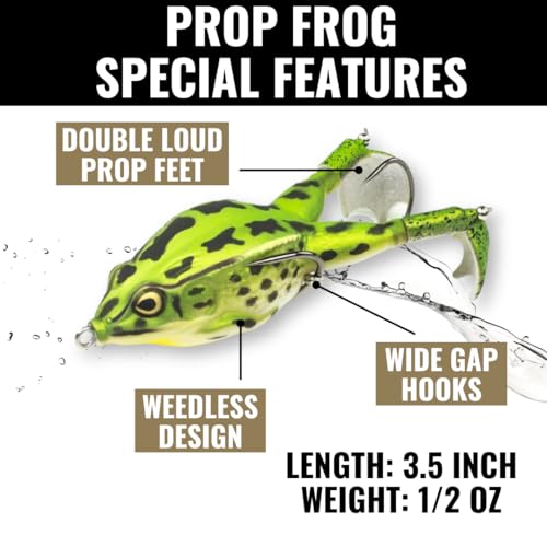 LUNKERHUNT Bass Fishing Lures Kit (3-Pack) - 2 Prop Fish Lures and 1 Prop Frog Lure | Weedless Hooks Hollow Realistic Body, Small Frog Lures & Fishing Lures for bass Fishing Whopper plopper