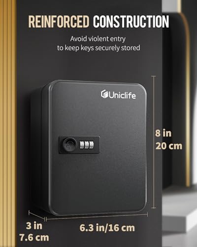 Uniclife 20 Position Key Cabinet with Combination Lock Resettable Black Digital Security Storage Box Steel Key Organizer with Colorful Key Tag Labels Stickers and Hooks - color: Black, size: 20 Keys