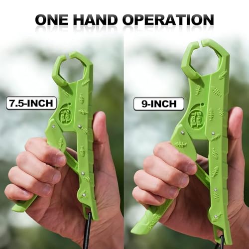 SNAIL TRAIL 7.5'' Floating Fish Gripper, Fishing Grabber, Catfish Mouth Pliers, Caught Bass Holder, Fish Scale Hook Clamp, Saltwater Lip Grip Tool with Lanyard, Gifts for Men, Green - color: Green, size: 7.5"