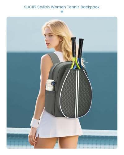 Sucipi Tennis Bag, Quilted Tennis Sling Crossbody Backpack, Water Resistant Tennis Racket Bags for Women Men, Suitable for Pickleball Tennis Badminton - color: Green, size: Large