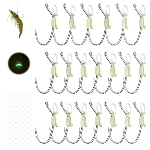 KANAMA Luminous Live Shrimp Hooks - High Carbon Steel Fishing Hooks Saltwater Corrosion Resistant Barbed Strong Hooks Freshwater Shrimp Walker, Ideal for Bass, Groupers, Pike, Catfish & More - size: L ×20