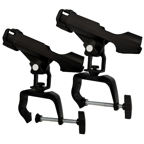 HiUmi Fishing Boat Rods Holder with Large Clamp Opening 360 Degree Adjustable Fishing Rod Racks Folding Holder - color: RH20L-2Pack