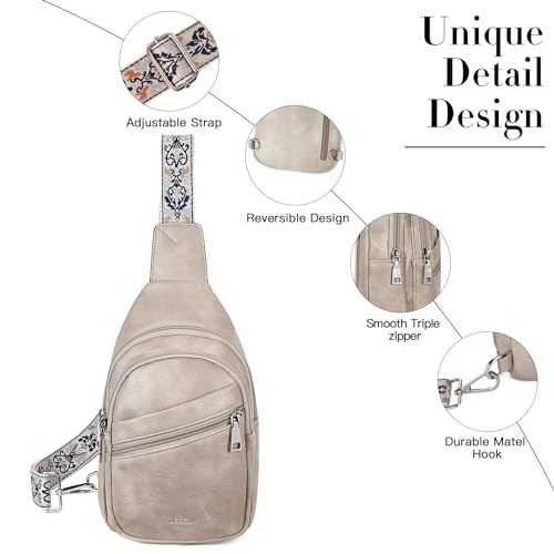 Telena Sling Bag for Women Crossbody Bags Purse for Women Vegan Leather Fanny Pack with Adjustable Strap - color: 1-cloud Grey