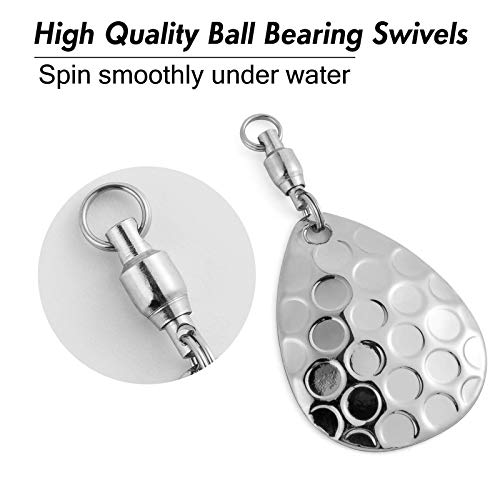 Alwonder 10 Pack Spinner Blades with Ball Bearing Swivels Tail Spinner Spinnerbait Lure Making Supplies Bass Lures Soft Lures - color: #3.5 Hammered Colorado Blades, Silver, 10pcs