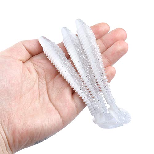 RUNCL Swimbaits Paddle 10/20/30/40PCS, 5/4/3/2 Inchs Paddle Tail, Soft Lure for Trout Crappie Bass, Durable Plastic Bait Swimmer for Saltwater/Freshwater, Fishing Lover's Gift - color: White Pearl, size: 4in, 20pcs