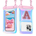 Waterproof Phone Pouch Floating, IPX68 Waterproof Phone Case for Beach Kayak Cruise Essentials, Dry Bag for iPhone 17 16 15 Pro Max Samsung S26 S25 S24, Up to 7", Iridescent Pink Letter - color: Iridescent Pink Letter