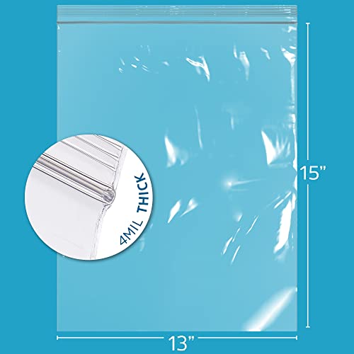 13" x 15" Heavy-duty 2 Gallon Zip Bags - 200 Count - Clear Plastic Reclosable Zipper Baggies, 4 Mil Freezer Storage Poly Bags, for Packaging Food, Clothing, Tools & Sharp Objects. - size: 13" x 15"