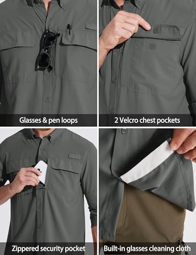 MAGCOMSEN Men's Sun Protection Fishing Shirts Long Sleeve UPF 50+ Quick Dry Cooling Button Down Shirt for Hiking Safari - color: Dark Grey, size: XX-Large