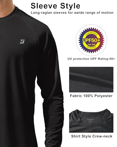 Roadbox Mens UPF 50+ UV Sun Protection Shirts Outdoor Long Sleeve SPF Rash Guard for Fishing Hiking Swimming Running - color: 1 Pack - Black, size: XX-Large