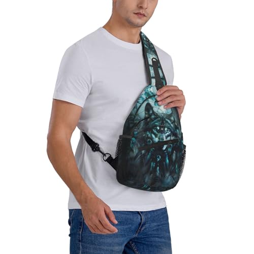 Wolf Dream Catcher Sling Backpack Chest Bag Crossbody Shoulder Bag Gym Cycling Travel Hiking Daypack For Men Women - color: Wolf Dream Catcher