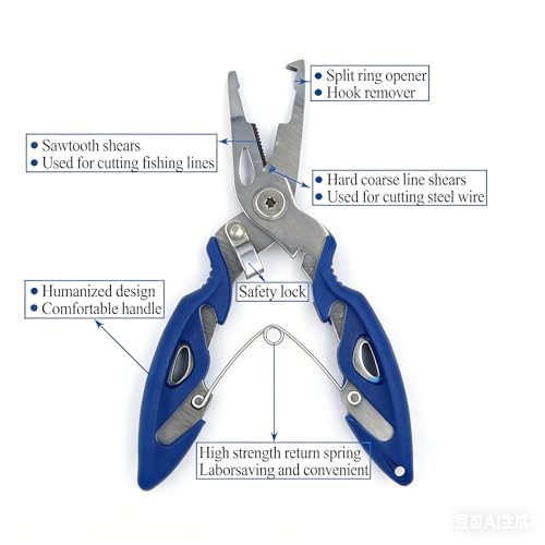 Pack of 201pcs Fishing Stainless Steel Split Rings 5 Sizes and Plier Set, Split Ring Capable of withstanding Large tensile Force and Fishing Plier Tool Kit for Saltwater Fishing Lure Connectors… - color: 250pcs Rings&Blue plier