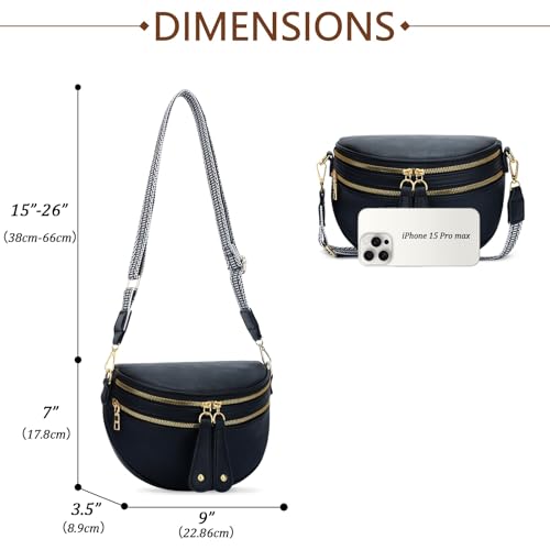 KKXIU Crossbody Sling Bag for Women Trendy Fanny Pack Vegan Leather Chest Bag | Trendy - color: All Black