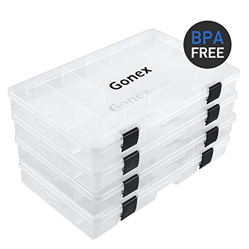 Gonex Fishing Tackle Boxes, 3600 3700 Tackle Trays with Adjustable Dividers, Clear Plastic Tackle Box Organizer Storage for Fishing Lure Bait Hook Jewelry Craft Beads Earring Container, 3 or 4 Packs - color: 4pcs 3600(Tray Size:10.8"x7.09"x1.65")