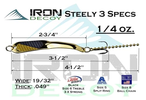 IRON DECOY Spoon Fishing Lures 3-Pack, Multi-Species Metal Spoons for Trout, Walleye, Bass, Salmon, Pike, Ice Fishing & Trolling, Vibrating Spoon Lure Kit - color: Bass #1, 1/4 oz