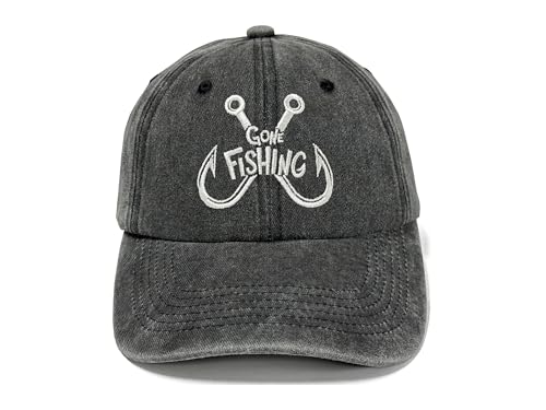 Fishing Baseball Cap for Men Women, Adjustable Embroidered Hat | Fishing Gear, Outdoor Adventure Design, Precision Embroidery Craft, One Size Adjustable Fit - color: Fishing Hook (Washed Black)