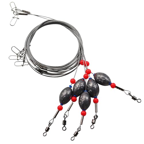 Fishing Egg Sinker with Soft Plastic Core Weight Rigs 5pcs Flounder Rig Saltwater,176.37lb Fishing Wire Leader with Egg Sinker Swivels Snap, Grouper Bottom Fishing Rigs - color: rig, size: 20g(2/3oz)-5pcs
