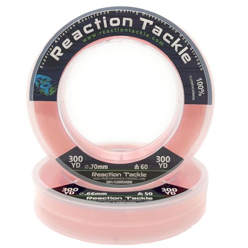 Reaction Tackle 100% Pure Fluorocarbon Fishing Line - High Strength, Abrasion-Resistant, Fast-Sinking, Virtually Invisible - Saltwater and Freshwater Leader Line - color: Pink, size: 40lb (125 Yards)