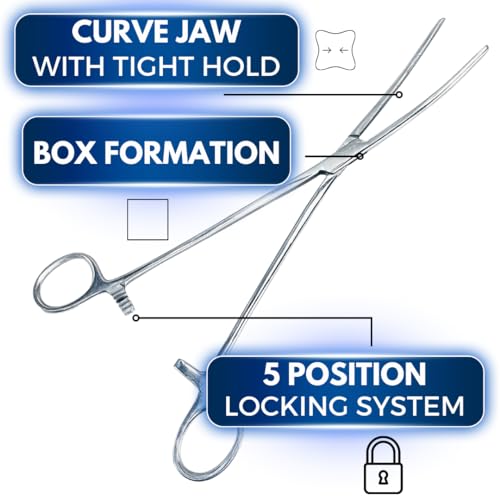 ADROIT 12" Curved Extra Long Hemostat Forceps | Stainless Steel Design | Extra Long with Small Teeth On Jaws | Locking Mechanism Built in | Great for Sewing, Fishing, Jewelry Making, Multi-Use - size: 12", style: Curved